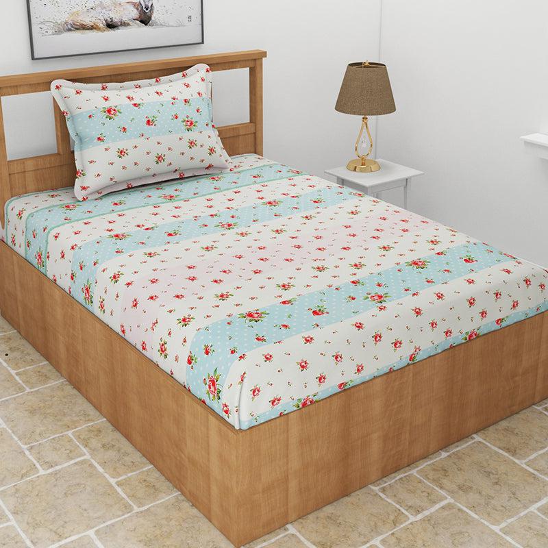 Buy Safro Floral Bedsheet - White & Blue Bedsheets from Vaaree