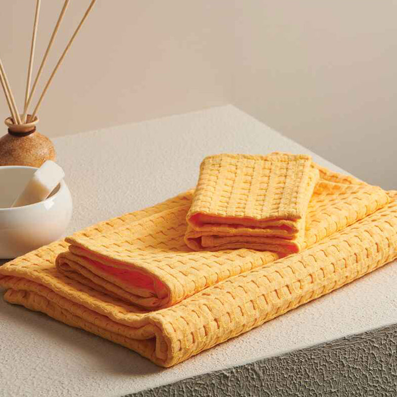 Buy Haimi Textured Waffle Towel Combo (Yellow) - Four Piece Set Towel Sets from Vaaree