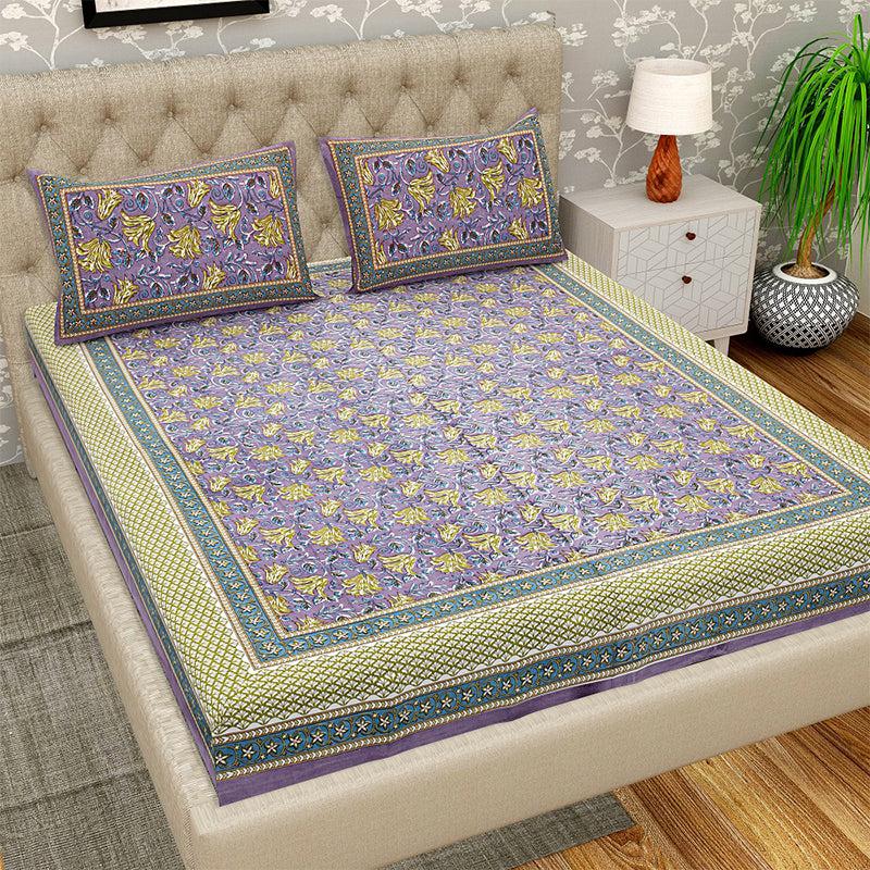 Buy Finn Floral Bedsheet - Purple & Green Bedsheets from Vaaree