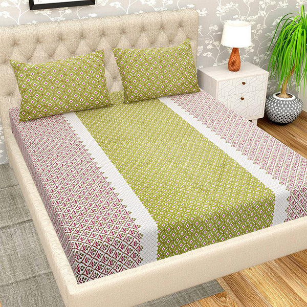 Bedsheets - Vida Geometric Bedsheet - Green