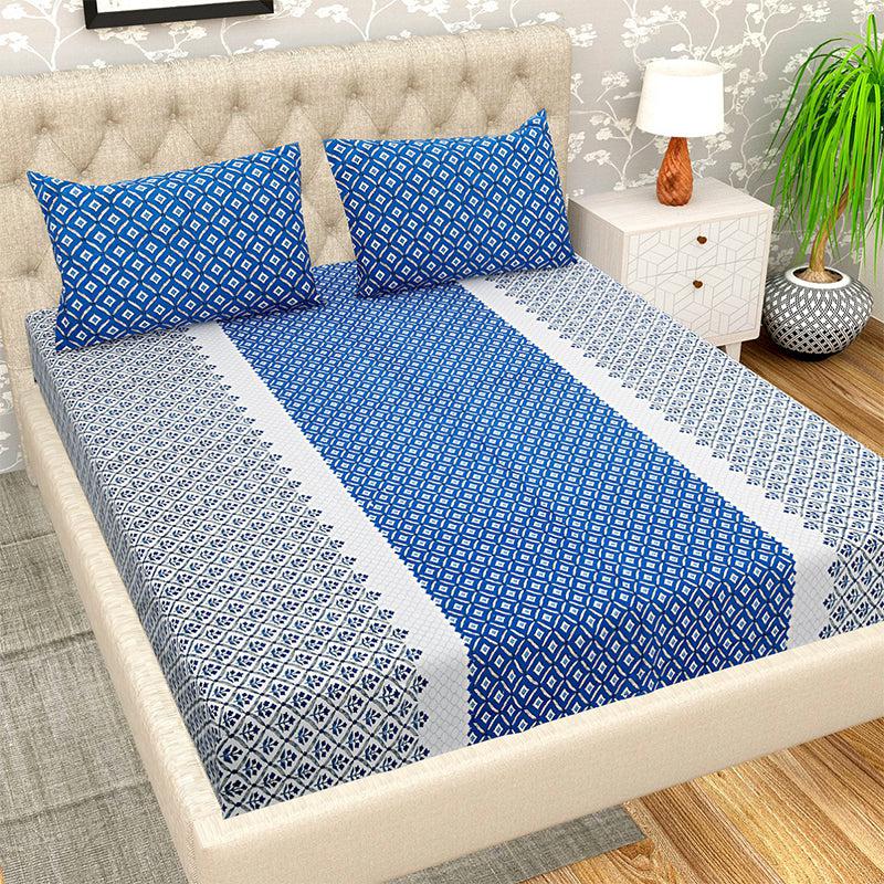 Buy Vida Geometric Bedsheet - Blue Bedsheets from Vaaree