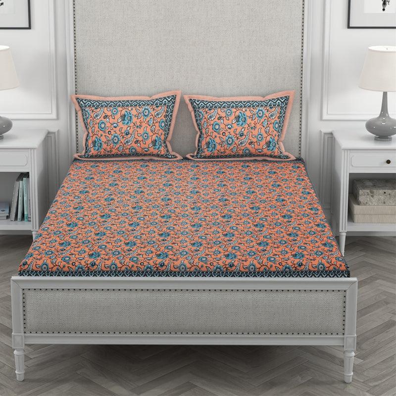 Buy Gazer Floral Bedsheet - Orange Bedsheets from Vaaree