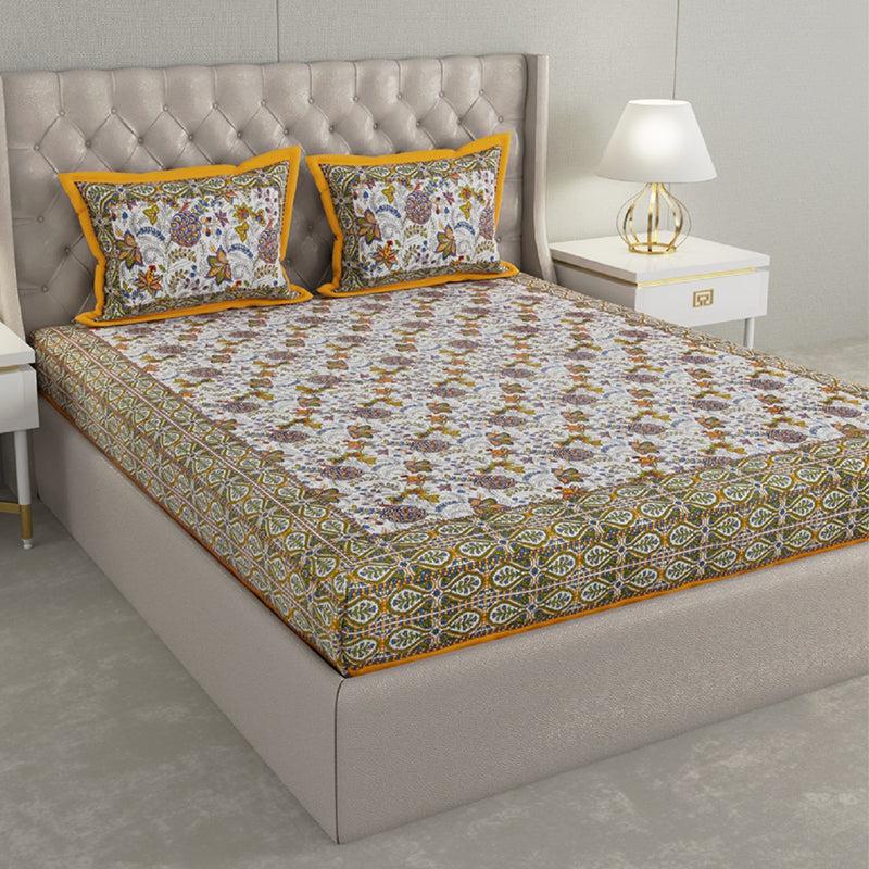 Buy Elda Floral Bedsheet - Yellow & Green Bedsheets from Vaaree