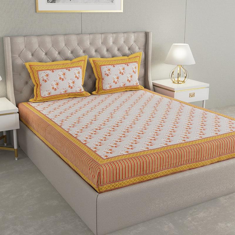 Buy Sagia Ethnic Bedsheet - Yellow & White Bedsheets from Vaaree