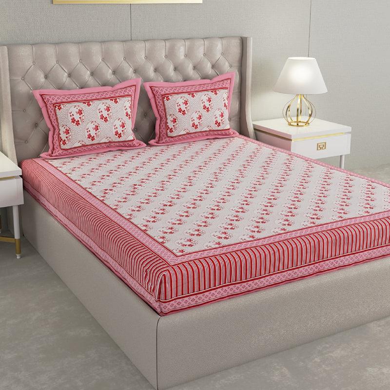 Buy Sagia Ethnic Bedsheet - Red & White Bedsheets from Vaaree