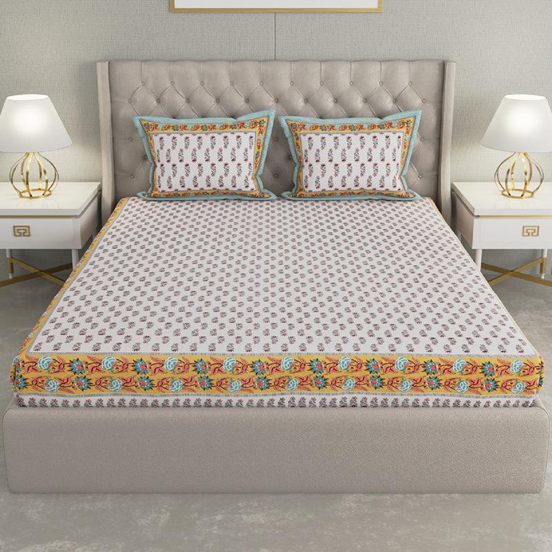 Buy Amanya Ethnic Bedsheet - Yellow & White Bedsheets from Vaaree