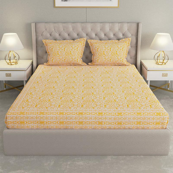 Buy Gulshan Printed Bedsheet - Yellow Bedsheets from Vaaree