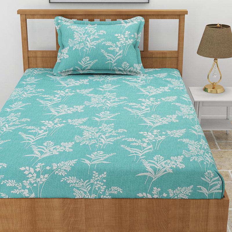 Buy Cotinus Floral Bedsheet - Aqua Green Bedsheets from Vaaree