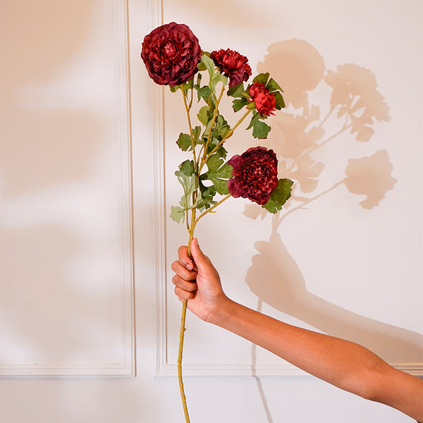 Buy Faux Peony Flower Stick (Maroon) - 35 CM Artificial Flowers from Vaaree