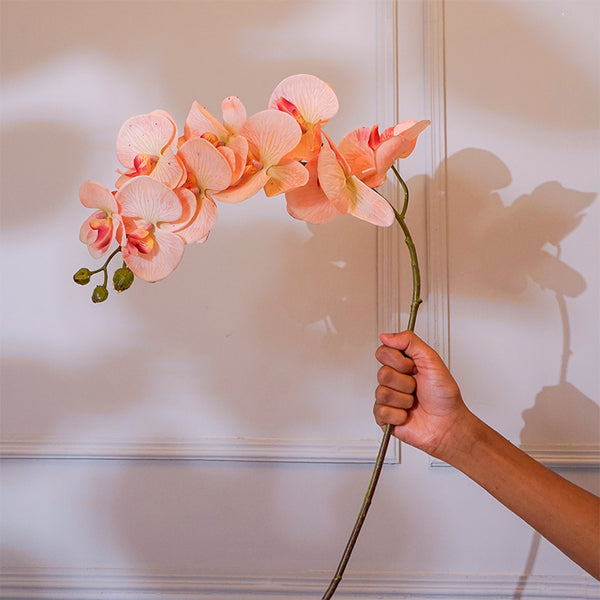 Faux Orchid Flower Stick (Peach) - 38 CM