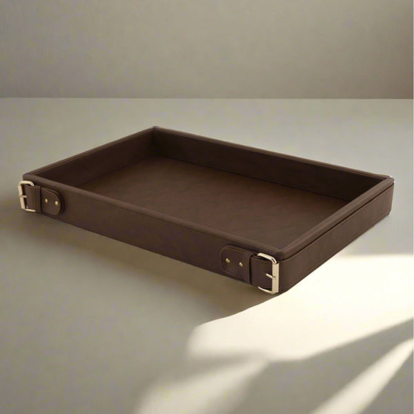 Buy Redvo Vegan Leather Serving Tray - Brown Serving Tray from Vaaree