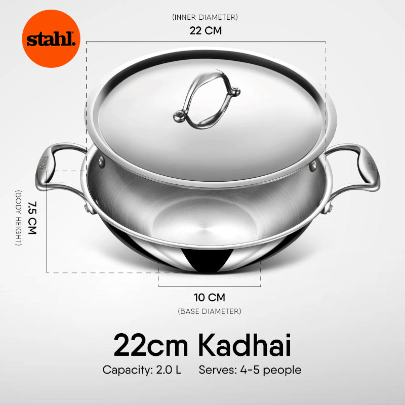 Kadhai - Stahl Induction Safe Kadhai With Lid - 2000 ML/10 Inches