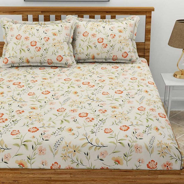 Bedsheets - Sivera Floral Bedsheet - Off White