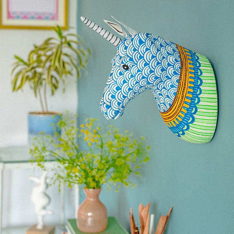 Buy Psychedelic Unicorn Handpainted Paper mache Wall Decor Head Wall Accents from Vaaree