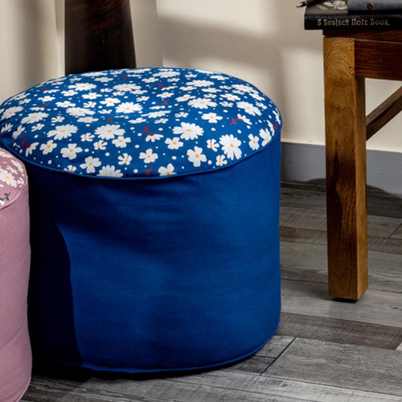 Buy Fiona Floral Pouffe - Classic Blue Ottomans & Pouffe from Vaaree