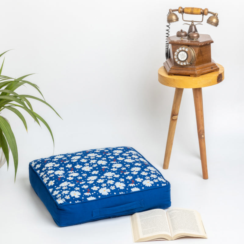 Buy Shannon Floral Floor Cushion - Classic Blue Floor Cushions from Vaaree