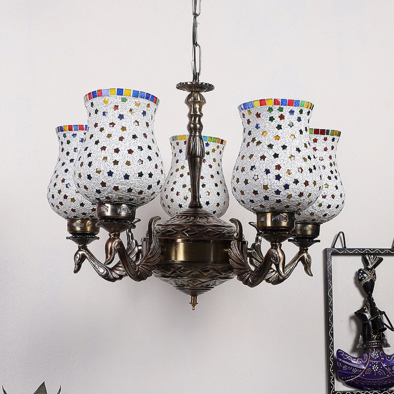 Ceiling Lamp - Ekta Mayoora Mosaic Golden Antique Chandelier