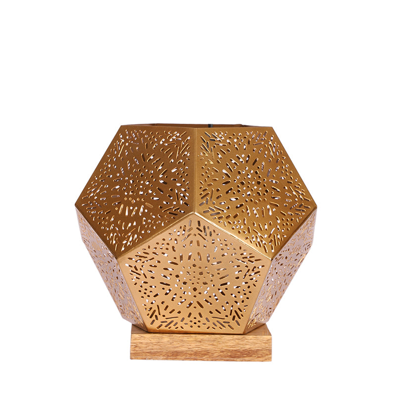 Table Lamp - Hexa Flora Etched Table Lamp With Wooden Base