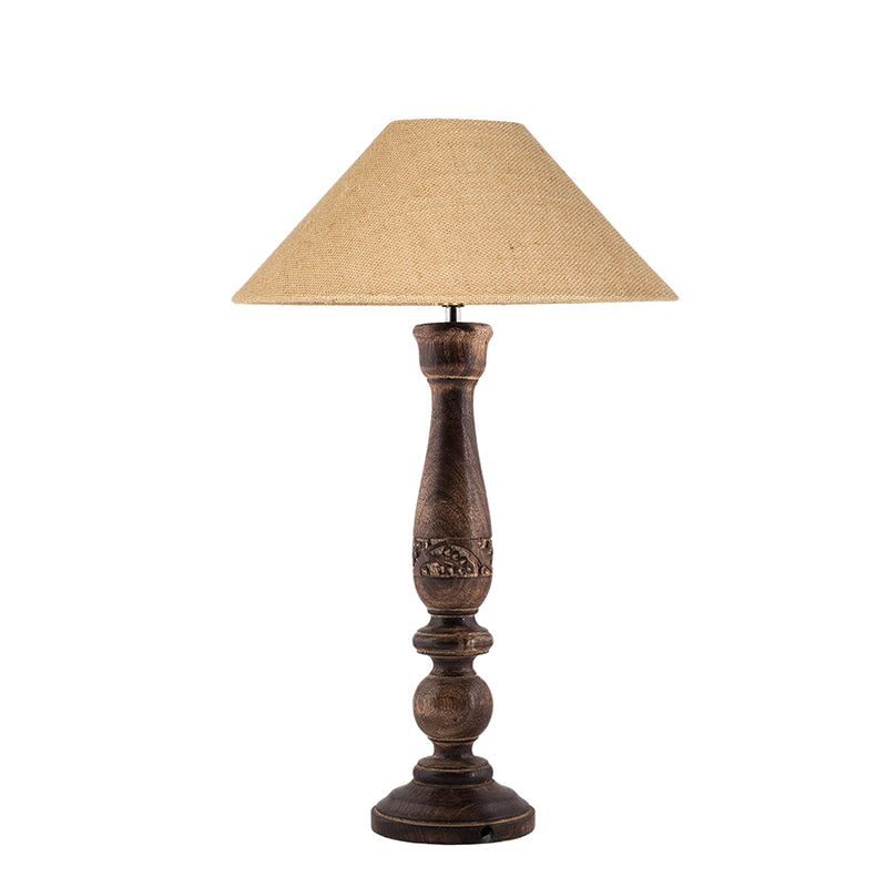 Table Lamp - Nihara Wooden Table Lamp With Jute Shade - Beige