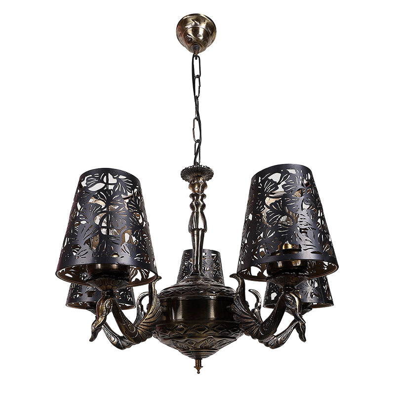 Buy Bloomy Etched Mayoor Golden Antique Chandelier Ceiling Lamp from Vaaree