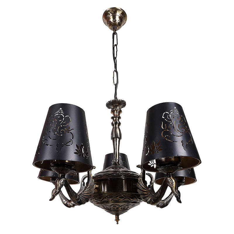 Buy Ganesha Etched Mayoor Golden Antique Chandelier Ceiling Lamp from Vaaree