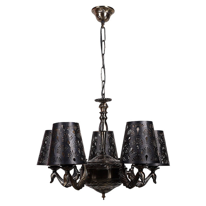 Buy Ethnic Noma Etched Mayoor Golden Antique Chandelier Ceiling Lamp from Vaaree