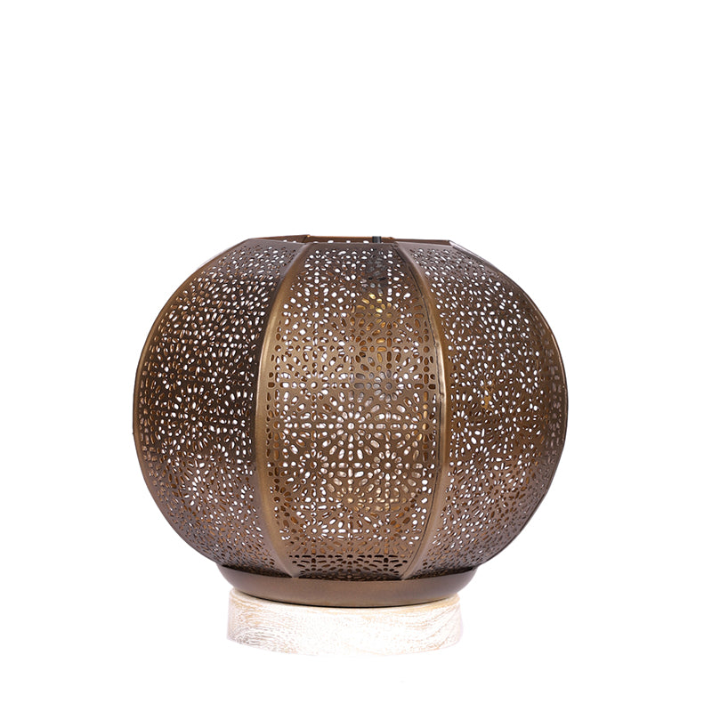 Table Lamp - Nira Round Etched Table Lamp With Wooden Base