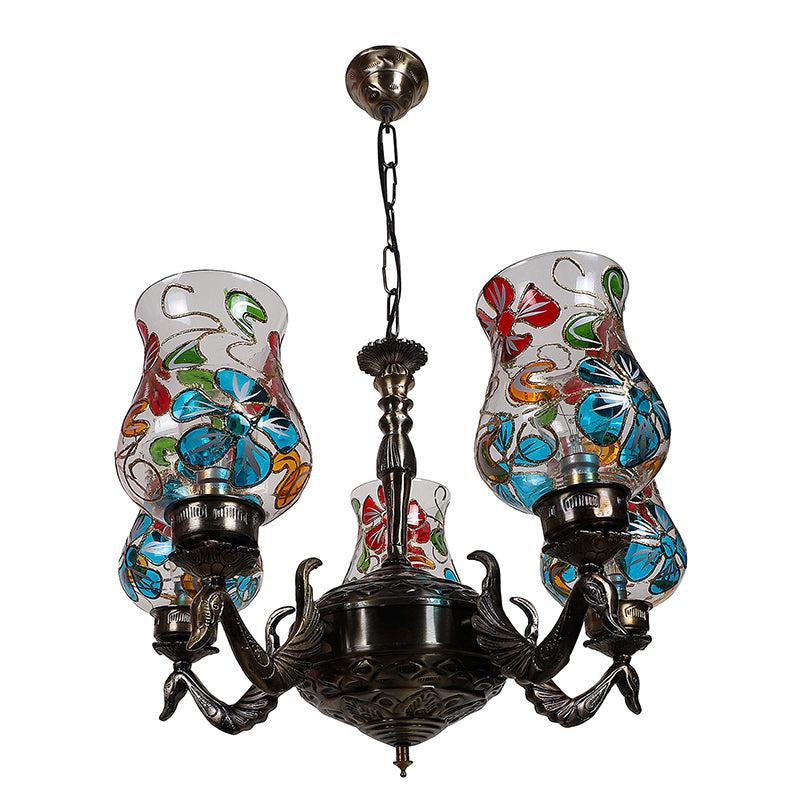 Buy Fumo Mayoora Mosaic Golden Antique Chandelier Ceiling Lamp from Vaaree