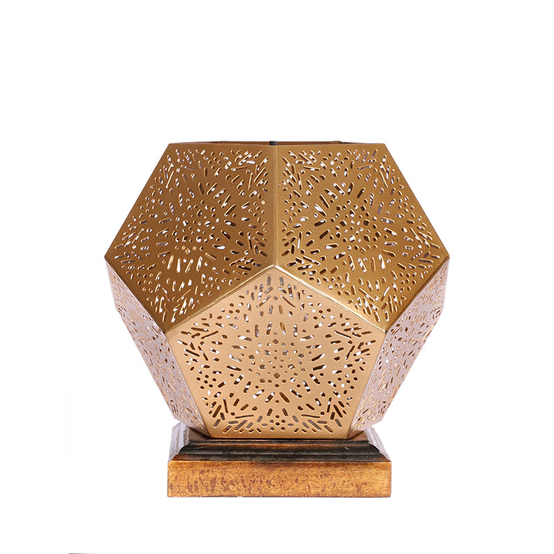 Table Lamp - Hexa Flora Etched Table Lamp With Brown Base