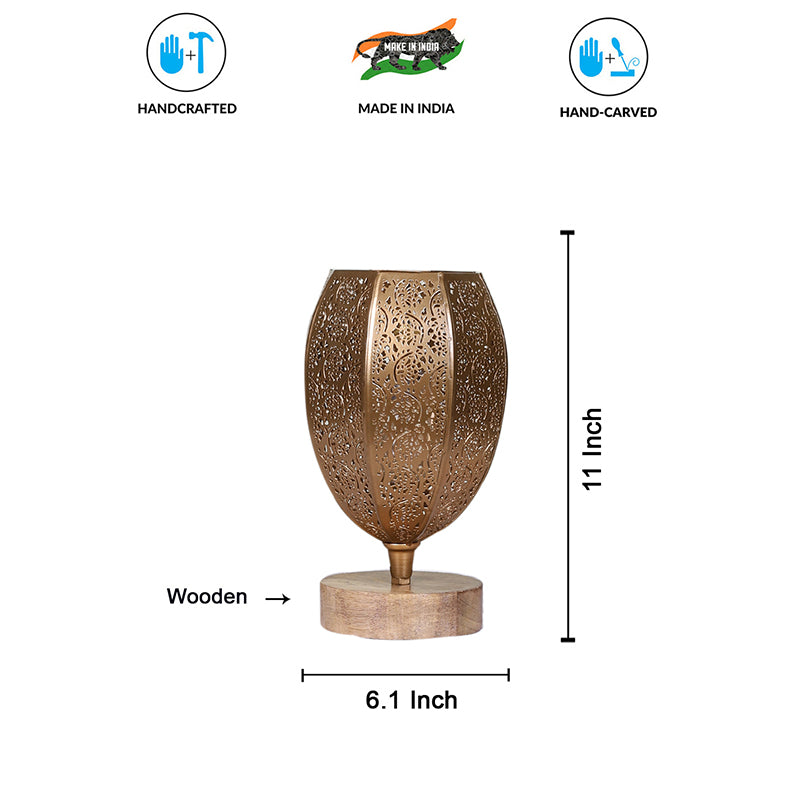 Table Lamp - Mehela Etched Table Lamp With Wooden Base