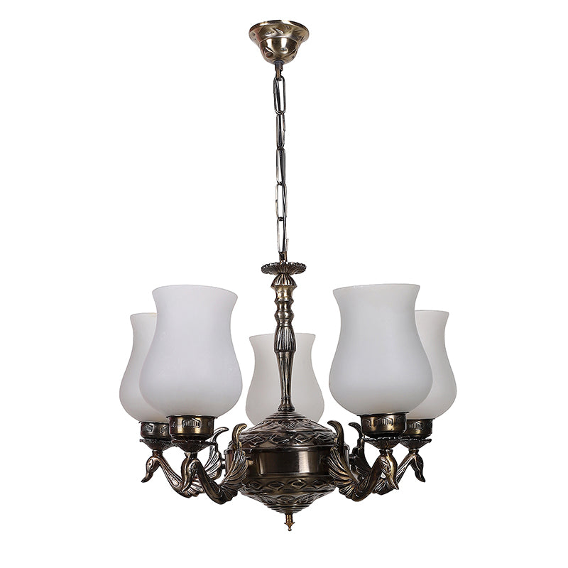 Buy Milky Mayoora Mosaic Golden Antique Chandelier Ceiling Lamp from Vaaree