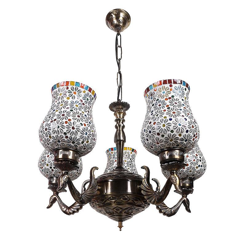 Buy Bido Mayoora Mosaic Golden Antique Chandelier Ceiling Lamp from Vaaree