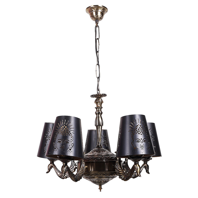 Buy Buddha Etched Mayoor Golden Antique Chandelier Ceiling Lamp from Vaaree