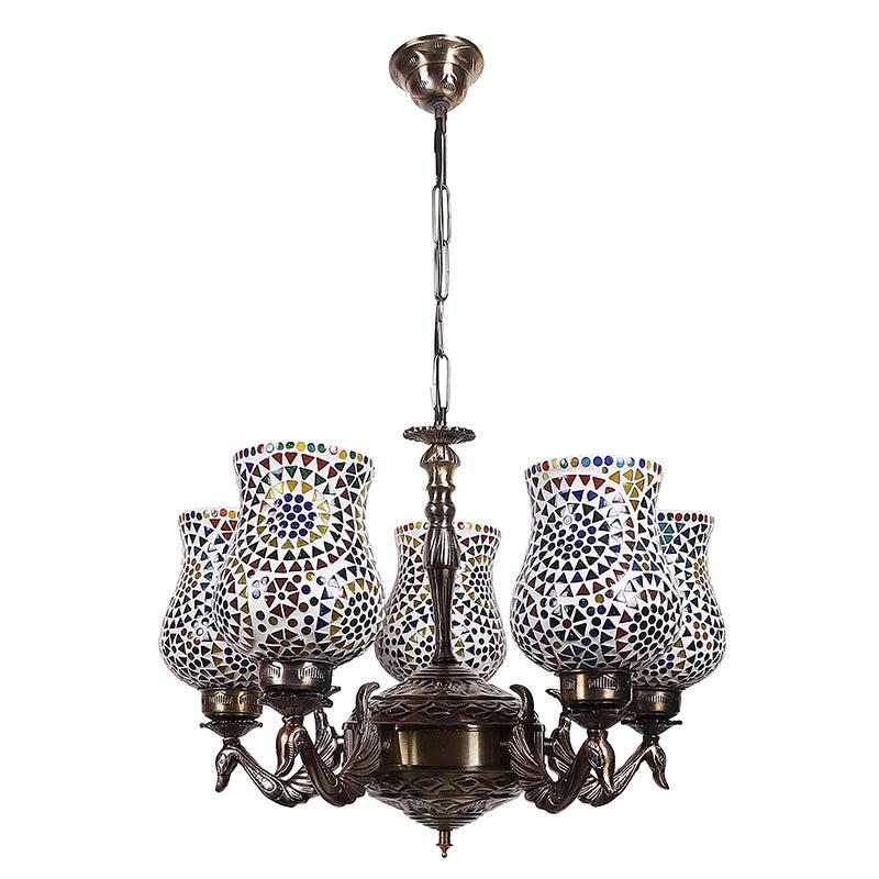 Buy Elva Mayoora Mosaic Golden Antique Chandelier Ceiling Lamp from Vaaree