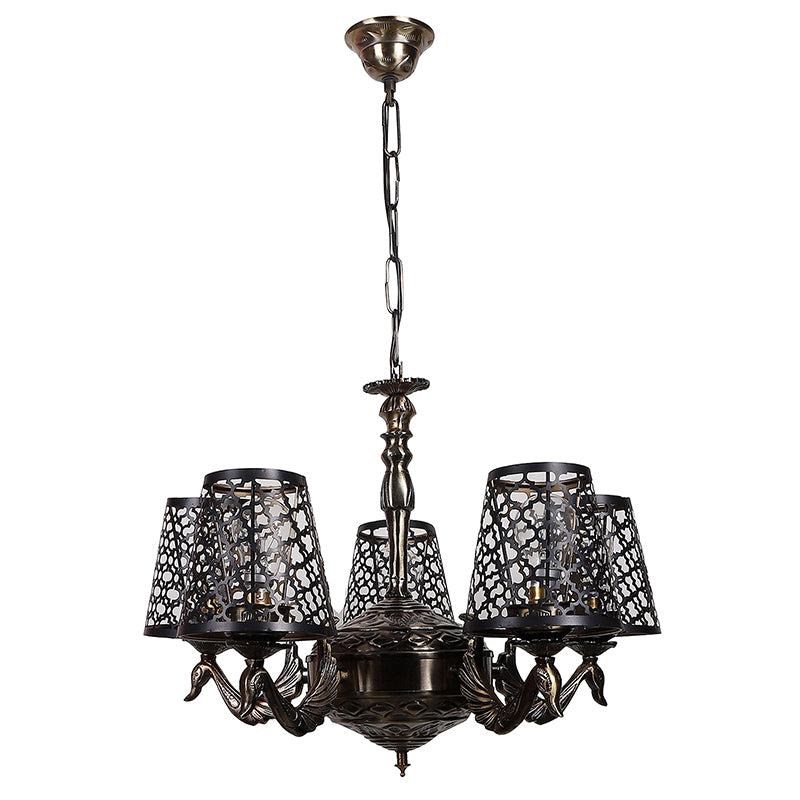 Buy Enva Etched Mayoor Golden Antique Chandelier Ceiling Lamp from Vaaree