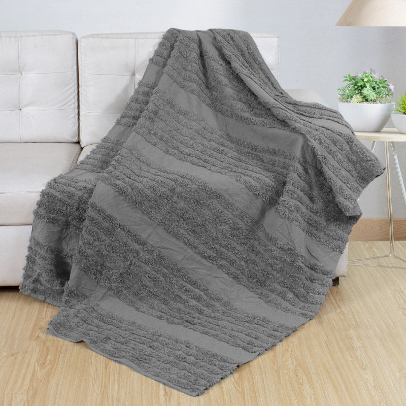 Buy Juniper Stripe Tufted Throw - Dark Grey Throws from Vaaree