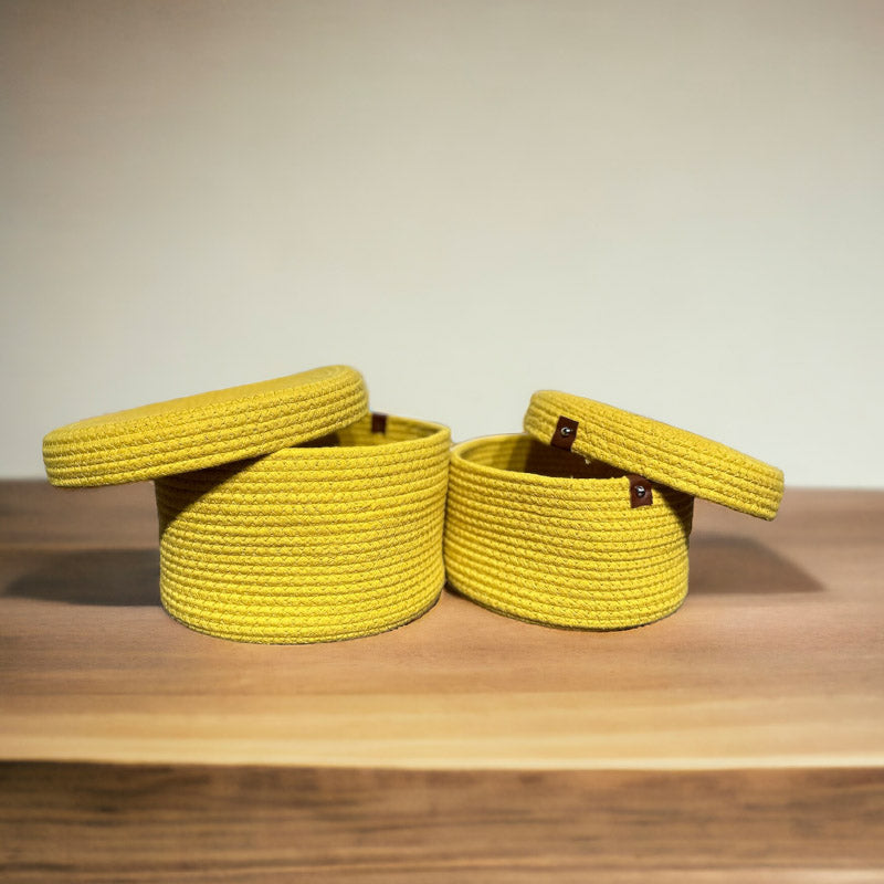 Storage Basket - Obero Natural Fiber Storage Basket (Yellow) - Set Of Two