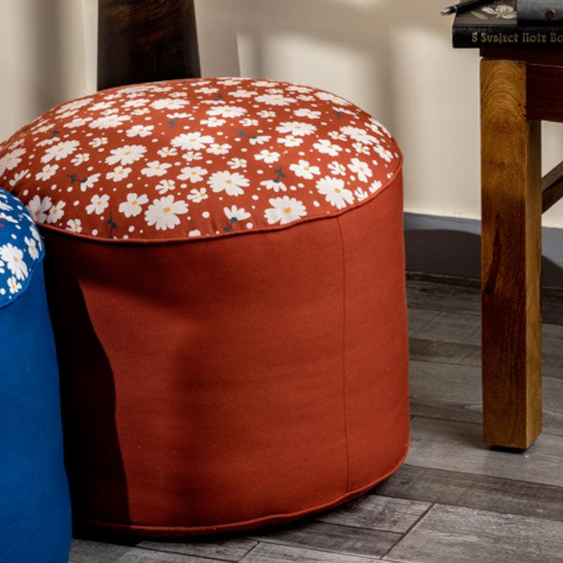 Buy Fiona Floral Plush Pouffe - Terracotta Brown Ottomans & Pouffe from Vaaree