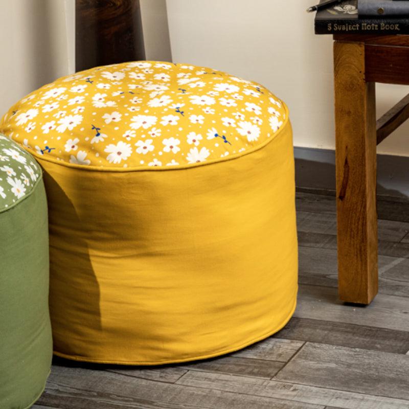 Buy Fiona Floral Pouffe - Mustard Yellow Ottomans & Pouffe from Vaaree