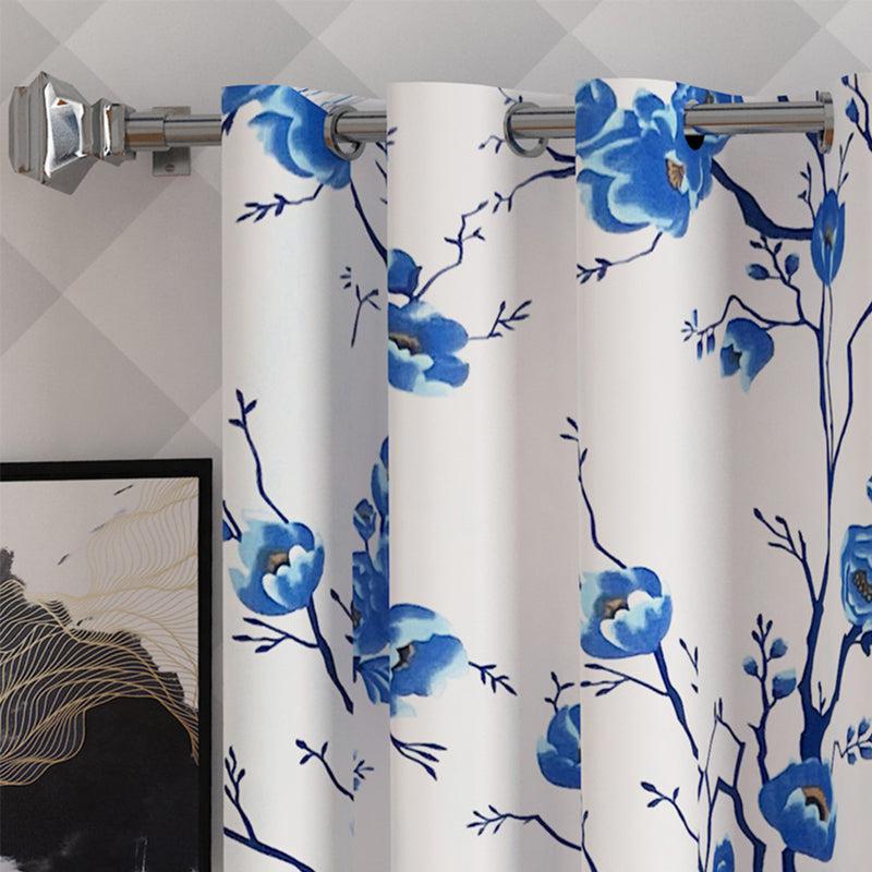 Buy Helio Floral Curtain (Blue) - Set Of Three Curtains from Vaaree