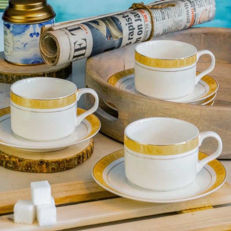 Tea Cup & Saucer - Alkra Golden Cup & Saucer (120 ML) - Twelve Piece Set