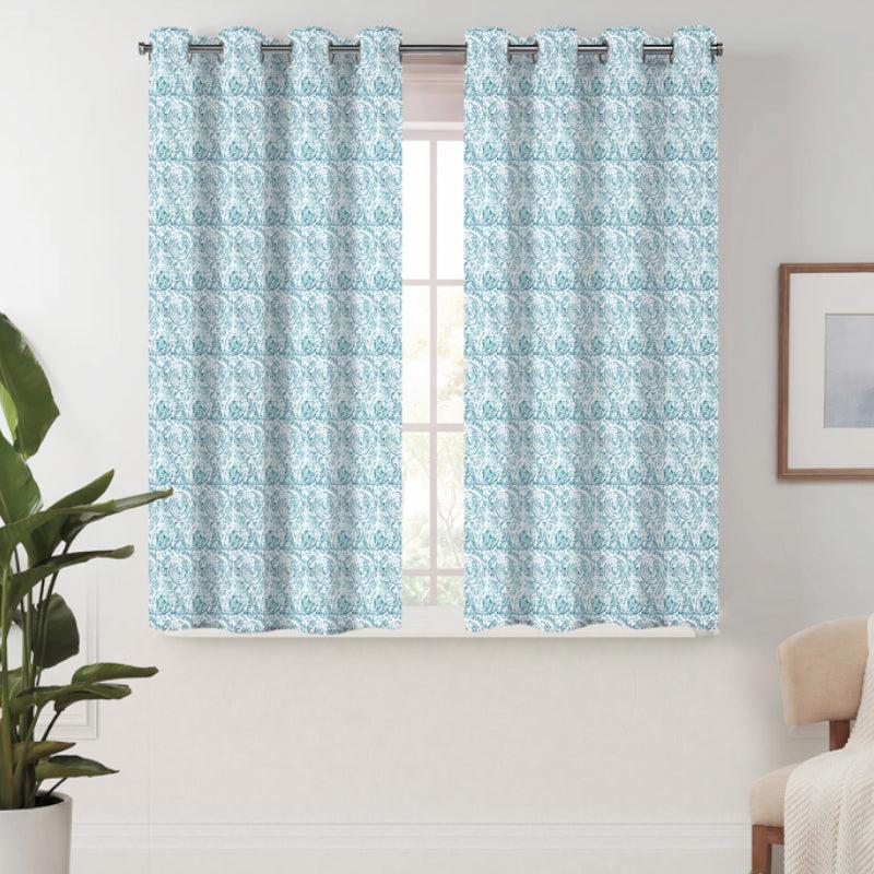 Buy Geralda Semi Blackout Curtain (Blue) - Set Of Three Curtains from Vaaree