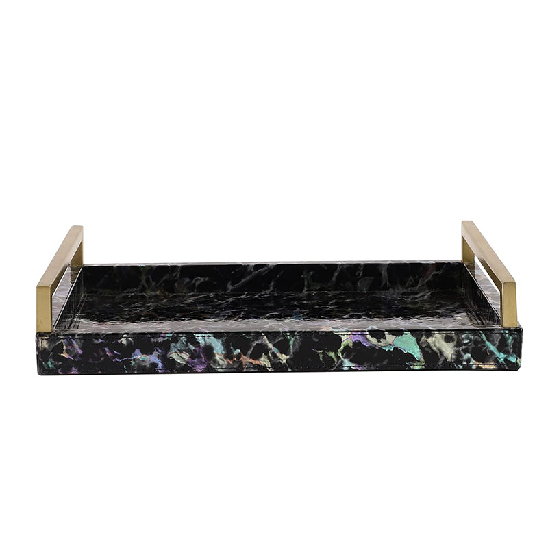 Buy Ave Leather Serving Tray - Black & Gold Serving Tray from Vaaree