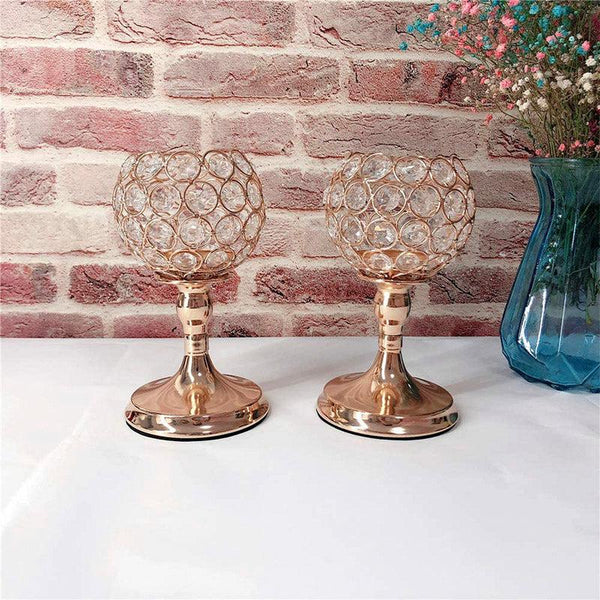 Buy Its A Crystal Affair Tealight Candle Holder (Gold) - Set Of Two Candle Holders from Vaaree