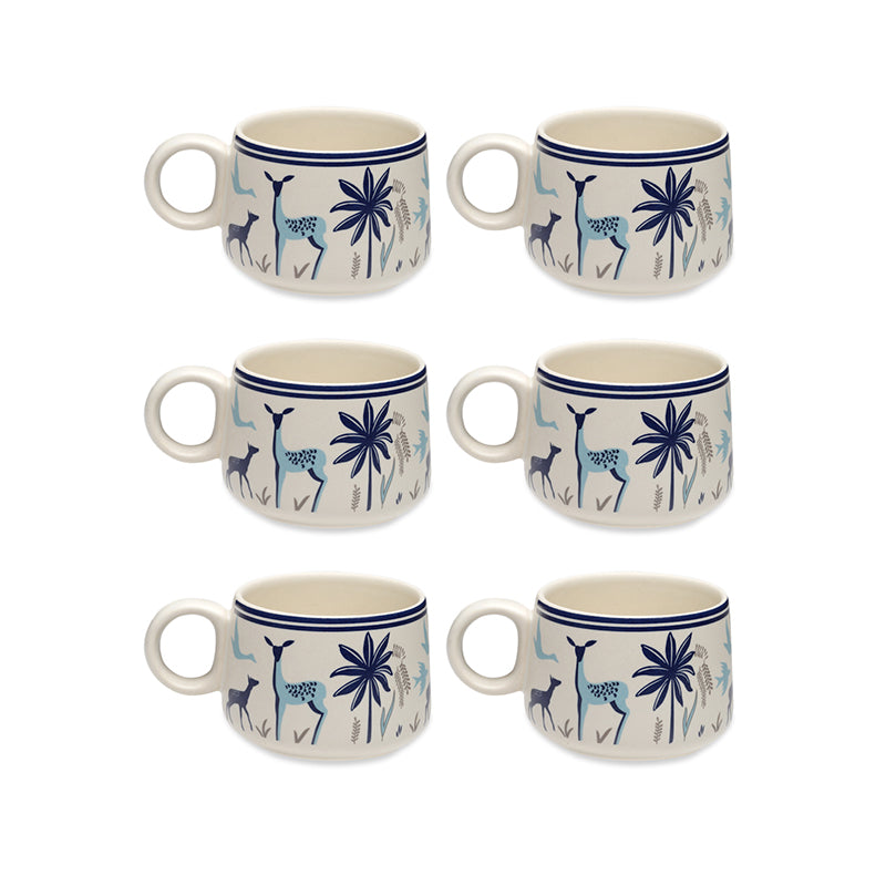 Mug & Tea Cup - Blue Tropica Cup (150 ML) - Set Of Six