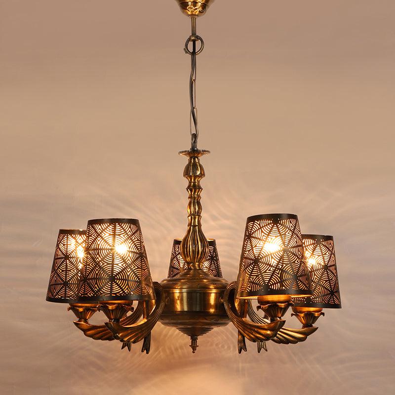 Buy Thiva Etched Vistara Golden Antique Chandelier Ceiling Lamp from Vaaree