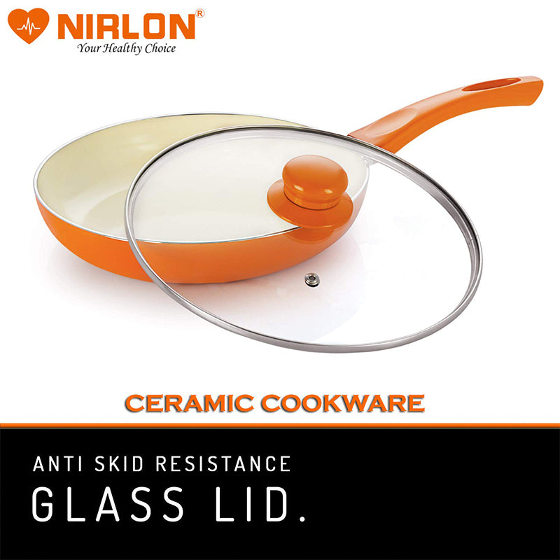 Buy Nirlon Orange Frying Pan With Lid - 1500 ML/9 Inches Frying Pan from Vaaree