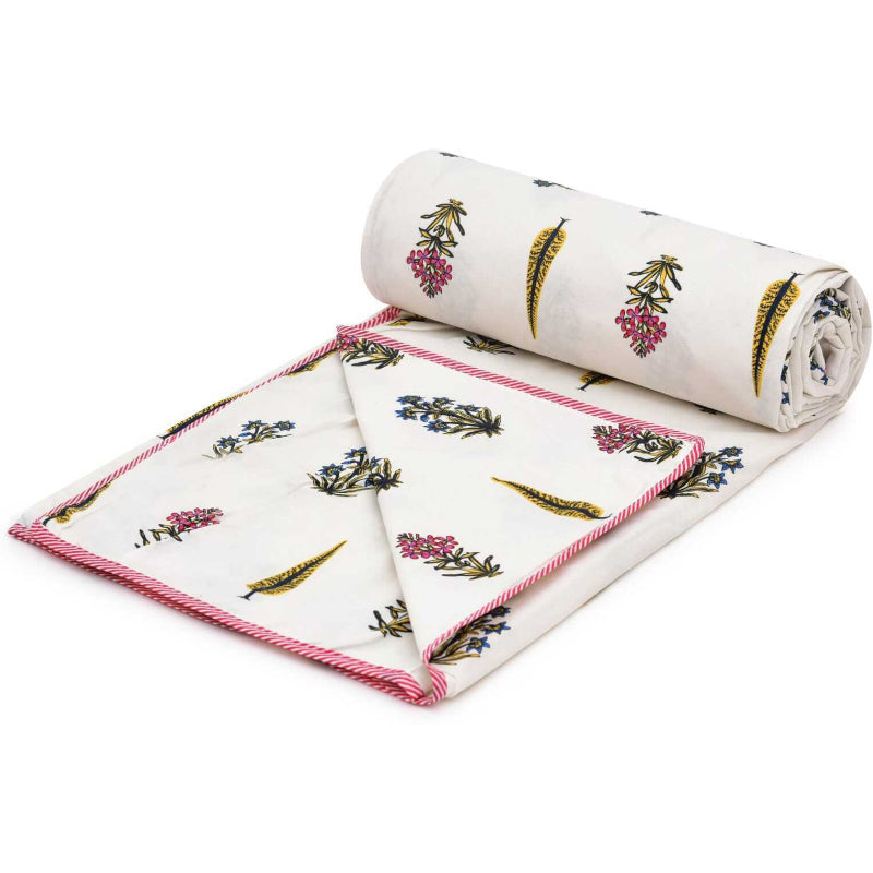 Buy Firava Floral Reversible Dohar - Pink & White Dohars from Vaaree