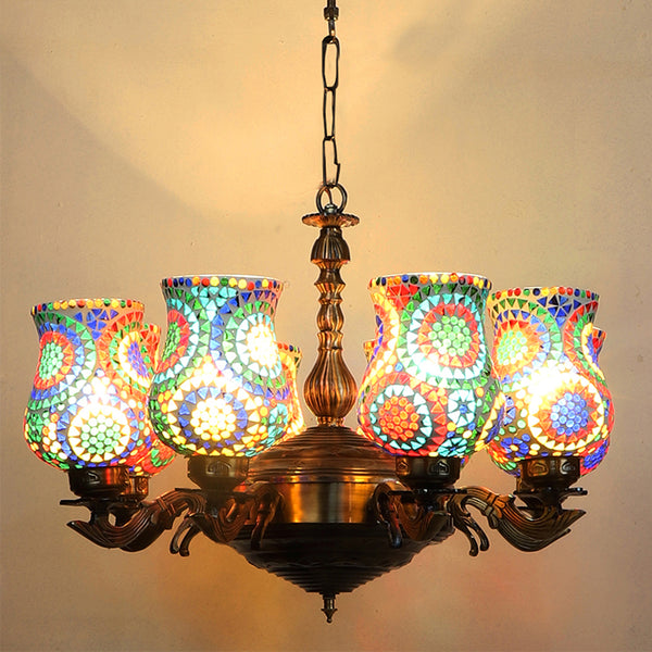 Buy Zava Vilona Mosaic Golden Antique Chandelier Ceiling Lamp from Vaaree