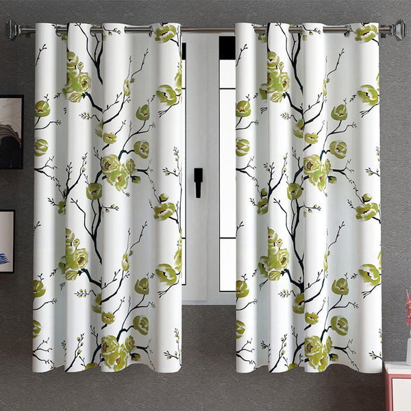 Helio Floral Curtain (Green) - Set Of Two